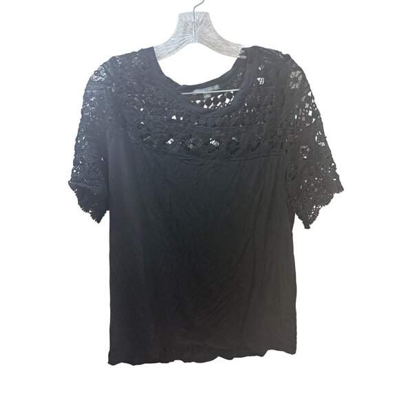 Threads 4 Thought Black Lace Crochet Top - Picture 1 of 8